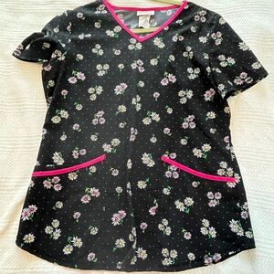 Scrubstar Black and Pink Scrub Top